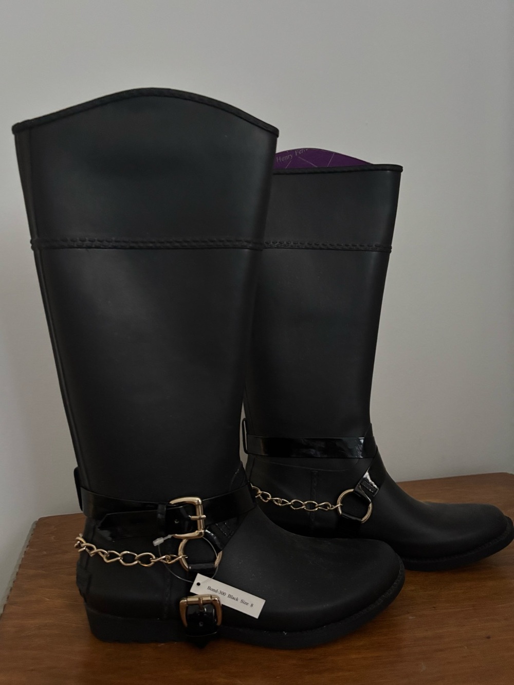 Rain Boots by Henry Ferrera Tall Equestrian style lug sole quilted lining